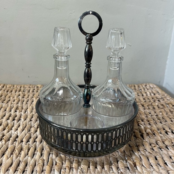 Antique Vintage Cruet Set~ Oil, Vinegar Silver Plated Holder Set 7” tall - Picture 1 of 9